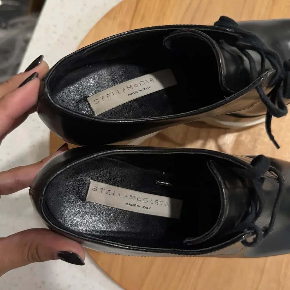 Stella McCartney Heels 7 Elyse Platform Wedge Square Toe Black Office Chic Italy